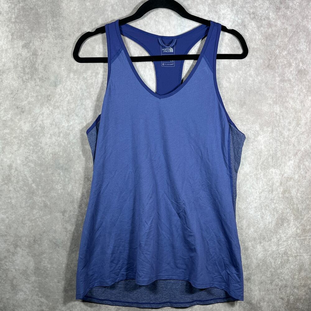 The North Face Flashdry Tank Top Womens Large Blue‎ Racerback V-Neck Athletic